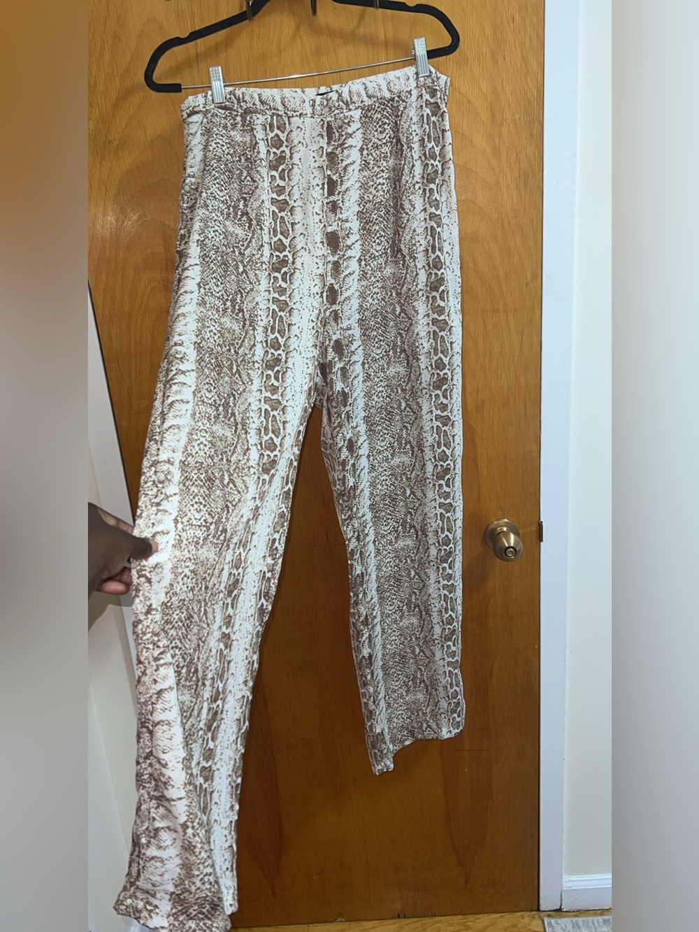 PrettyLittleThing Pants Wide Leg Brown and Cream Snakeskin Trousers size 12